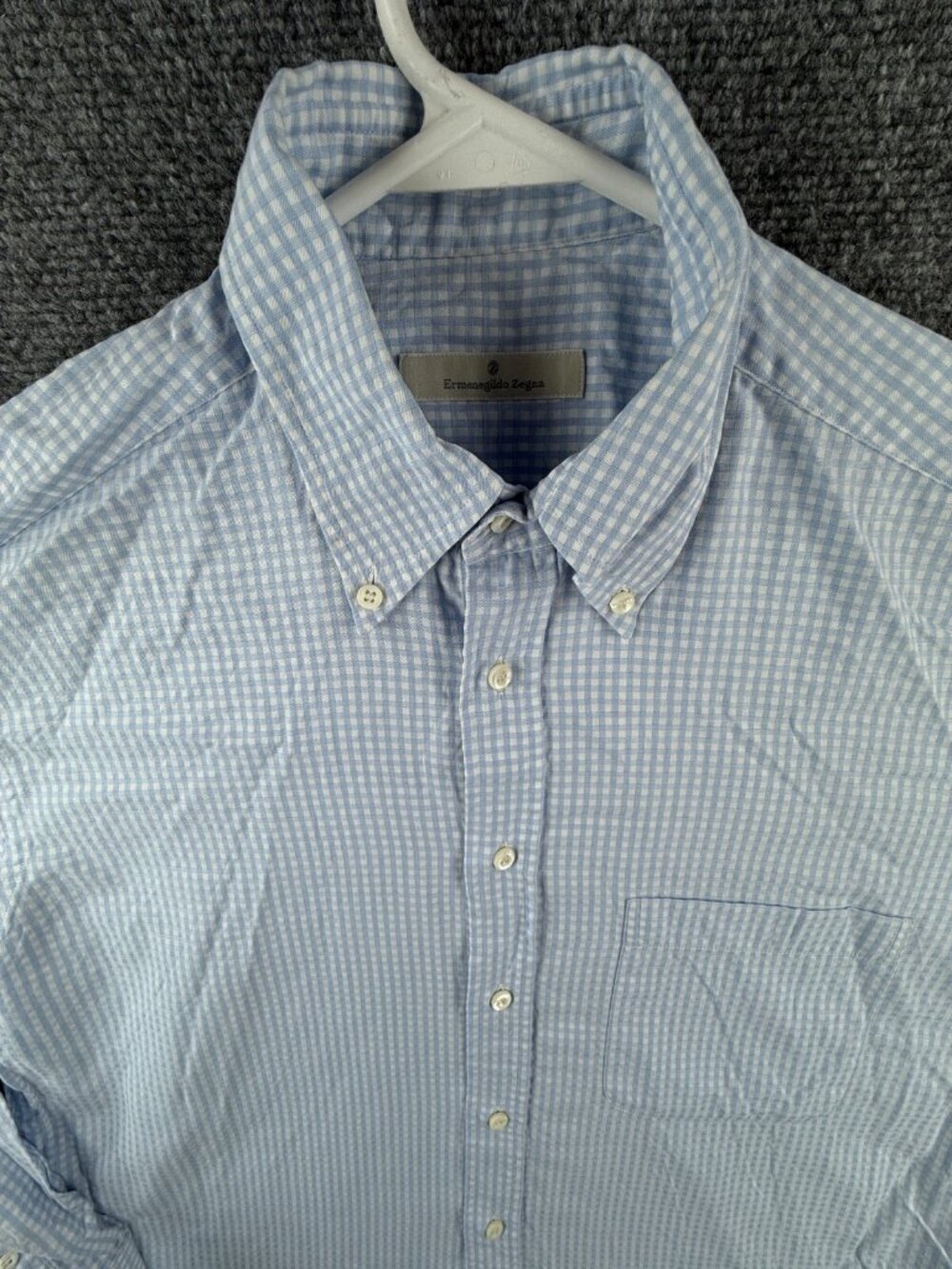 Ermenegildo Zegna Long Sleeve Button Up Shirt Blue Check 15.5 Regular Cotton **